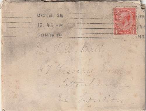 Great Britain - 1912 (1915) King George V  - Cover - Liverpool