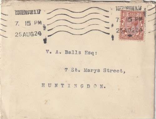 Great Britain - 1912 (1915) King George V  - Cover - Tottenham
