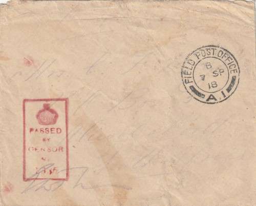 Great Britain - 1918 - Field Post Office A1 Passed by Censor WWI