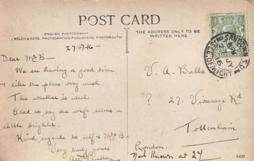 Great Britain - 1912 (1916) King George V  - Postcard - Sandown Isle of Wight