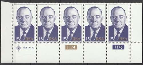 South Africa RSA - 1978 - President BJ Vorster - Control Strip 15c