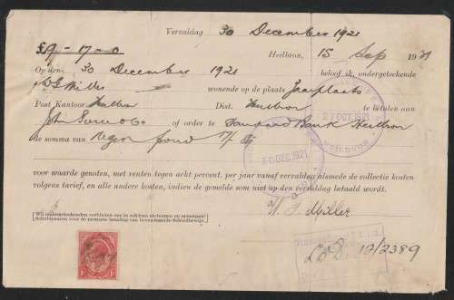 Union of South Africa (1913,1926) 1929 1923 1921 - King George V Drommedaris Ship revenue on piece