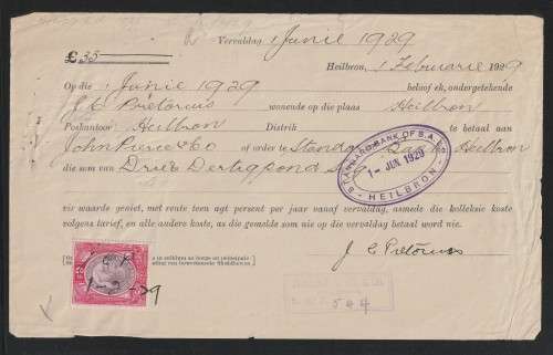 Union of South Africa (1913,1926) 1929 1923 1921 - King George V Drommedaris Ship revenue on piece