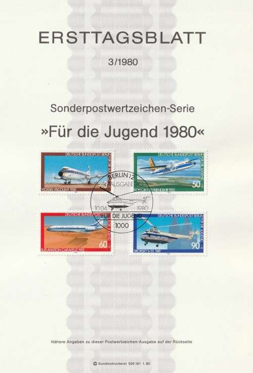 Germany Berlin West Federal - 1980 - Airplanes Aviation - Complete set