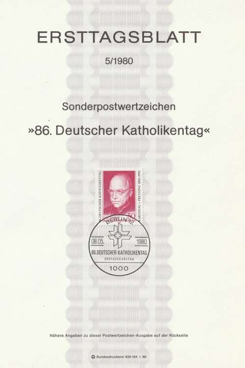 Germany Berlin West Federal - 1980 - German Catholics Day Cardinal Count Preysing - Complete set (1)