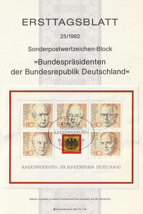 Germany West Federal - 1982 - German Presidents - Complete Set Miniature Sheet