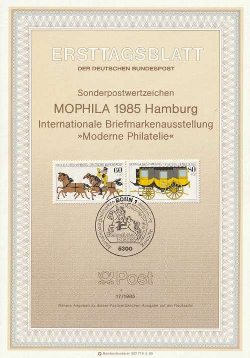 Germany West Federal - 1985 - MOPHILA Exhibition Hamburg - Complete Set