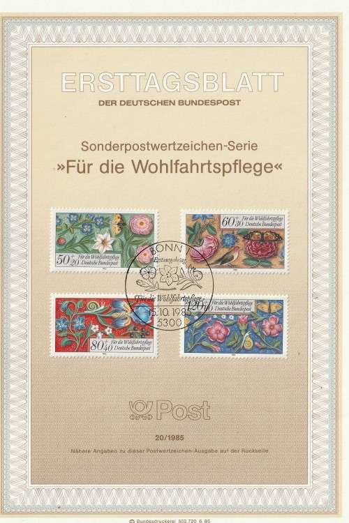 Germany West Federal - 1985 - Medieval prayer book Prussian State Library Fauna Flora - Complete Set