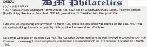 Namibia South West Africa SWA - 1989 - Australian FPO UNTAG