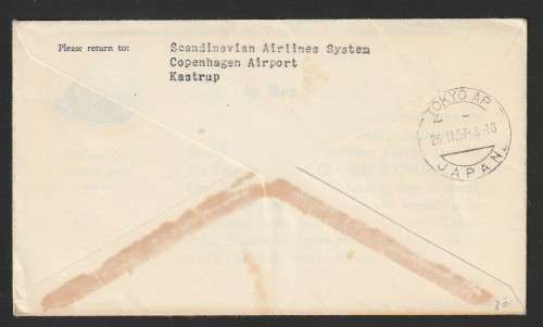 Sweden Denmark Norway Flight Cover - 1957 - SAS Scandinavian Airline System Polar flight to Japan