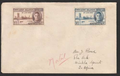Pitcairn Islands Cover - 1946 - Peace Issue on cover to Winklespruit Natal (Winkelspruit)