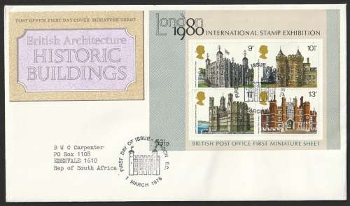 Great Britain QE II - 1978 - FDC - British Architecture Historic Buildings Miniature Sheet