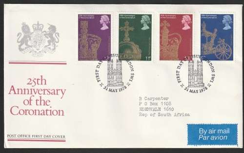 Great Britain QE II - 1978 - FDC - 25th anniversary of the Coronation of Elizabeth II