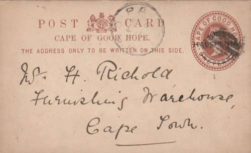 COGH Cape of Good Hope Queen Victoria - 1895 - PostCard Postal Stationery Downrated