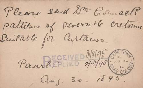 COGH Cape of Good Hope Queen Victoria - 1895 - PostCard Postal Stationery Downrated