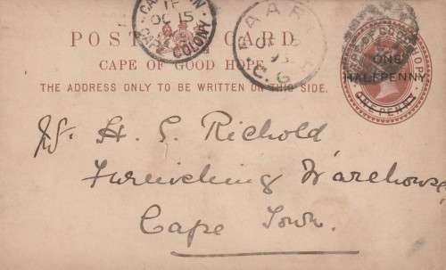 COGH Cape of Good Hope Queen Victoria - 1895 - PostCard Postal Stationery Downrated