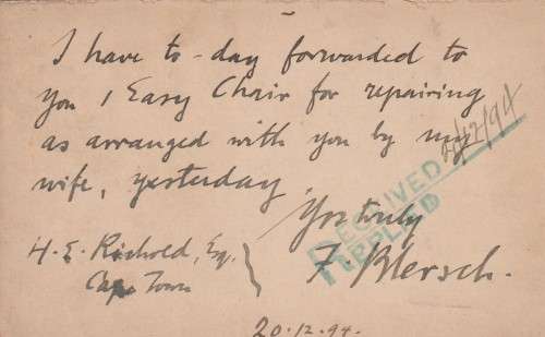 COGH Cape of Good Hope Queen Victoria - 1894 - PostCard Postal Stationery Downrated Stellenbosch