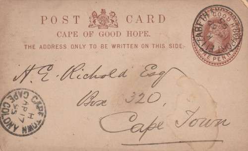 COGH Cape of Good Hope Queen Victoria - 1895 - PostCard Postal Stationery Port Elizabeth