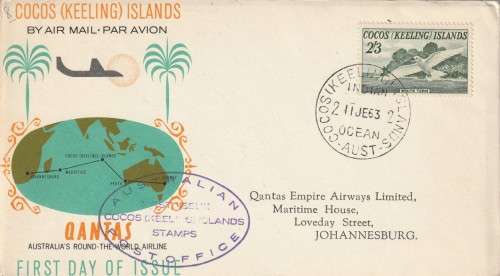 Cocos (Keeling) Islands - Flight Cover - Sydney via Cocos Islands to Johannesburg