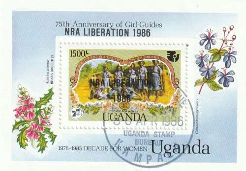 Uganda - 1986 - Souvenir Sheet - 75th Anniversary of Girl Guides overprinted NRA Liberation