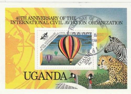 Uganda - 1984 - Souvenir Sheet - International Civil Aviation 40th Anniversary Hot Air Balloon