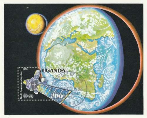 Uganda - 1983 - Souvenir Sheet - World Communications Year Satellite in Space