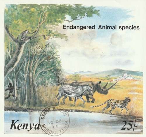 Kenya - 1985 - Souvenir Sheet - Endangered Wildlife Hunter pursuing game