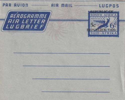 South Africa RSA - 1961 - Greetings Aerogramme Air Letter Lugbrief Union OverPrint Republic