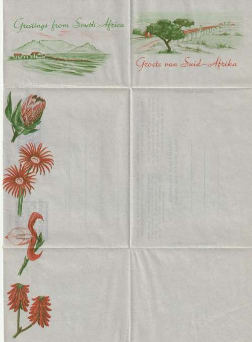 South Africa RSA - 1961 - Greetings Aerogramme Air Letter Lugbrief Union OverPrint Republic