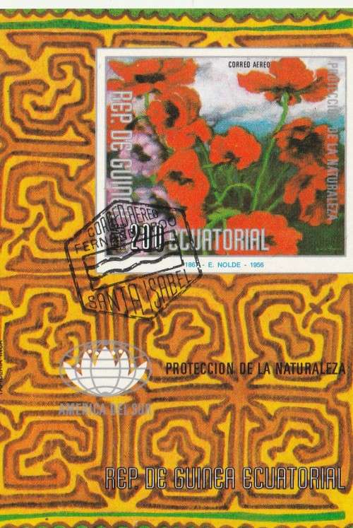Guinea Guinee Equatorial - Miniature Sheet CTO - Nature Protection Paintings Poppies Flowers