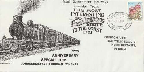 South Africa RSA - 1975 - South African Railways 75th Anniversary JHB-DBN Corridor Train Natal