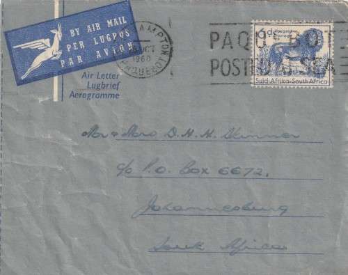South Africa Union Aerogramme Air Letter Lugbrief - 1960 - Paquebot Posted at Sea Southampton