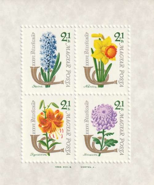 Hungary - 1963 - Stamp Day Flowers
