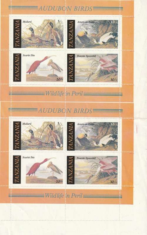 Tanzania - 1986 - Audubon Birds Souvenir sheet Proofs Pre final Border cut plus imperf sheetlet