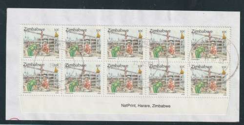 Zimbabwe - 2000 - Commerce and Industry 10c Imprint block on piece
