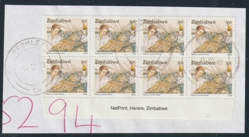Zimbabwe - 2000 - Commerce and Industry 50c Imprint block on piece