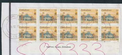 Zimbabwe - 2000 - Commerce and Industry 70c Imprint block on piece
