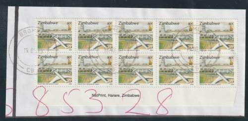 Zimbabwe - 2000 - Commerce and Industry 80c Imprint block on piece