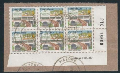 Zimbabwe - 2000 - Commerce and Industry $1 Sheet number block on piece