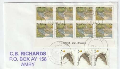 Zimbabwe cover - 2000 - Commerce and Industry Animals $3 Imprint Block