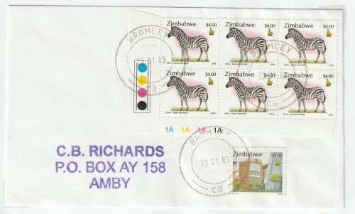 Zimbabwe cover - 2000 - Commerce and Industry Animals $4 cylinder control block on piece