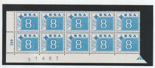South Africa RSA - 1972 - 8c Postage Due Extended Control Block with Variety