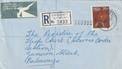 South Africa RSA Rhodesia Cover - 1975 - Umbogintwini Post Office Registered