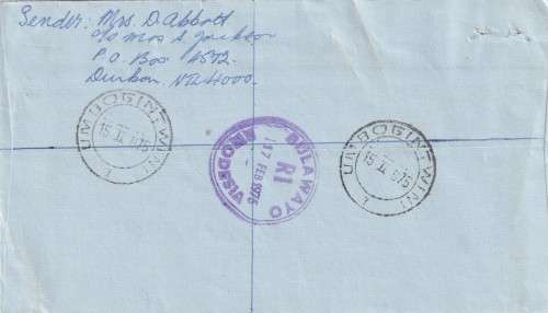 South Africa RSA Rhodesia Cover - 1975 - Umbogintwini Post Office Registered