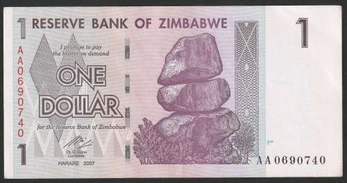 Zimbabwe - 2007 - $1 Dollar Dollars Gono - Circulated - Range AA