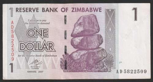 Zimbabwe - 2007 - $1 Dollar Dollars Gono - Circulated - Range AD