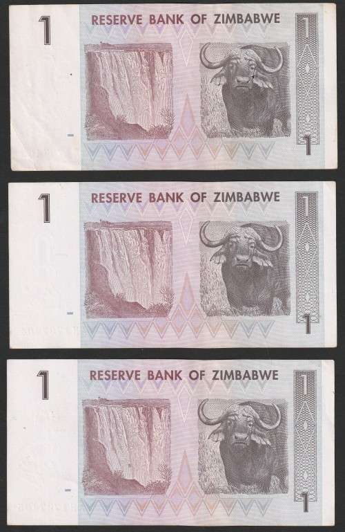 Zimbabwe - 2007 - $1 Dollar Dollars Gono - Circulated - Range AE - 6 Notes (almost) in Sequence