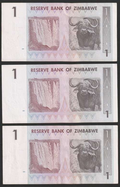 Zimbabwe - 2007 - $1 Dollar Dollars Gono - Circulated - Range AE - 6 Notes (almost) in Sequence