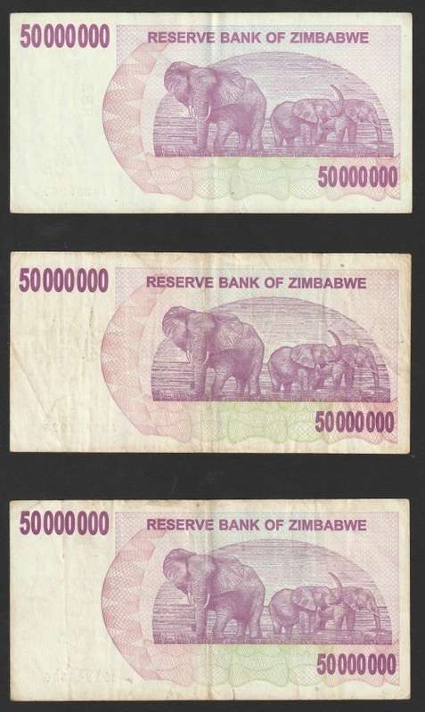 Zimbabwe - 2007 - $50 000 000 Million Dollar Dollars Gono - Circulated - 3 Notes