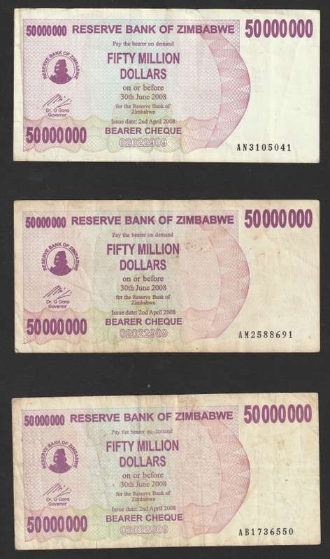 Zimbabwe - 2007 - $50 000 000 Million Dollar Dollars Gono - Circulated - 3 Notes